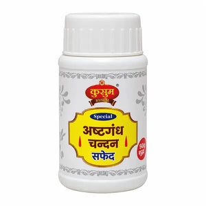 Kusum Ashtagandha Chandan 50g bottle centred on pure white background