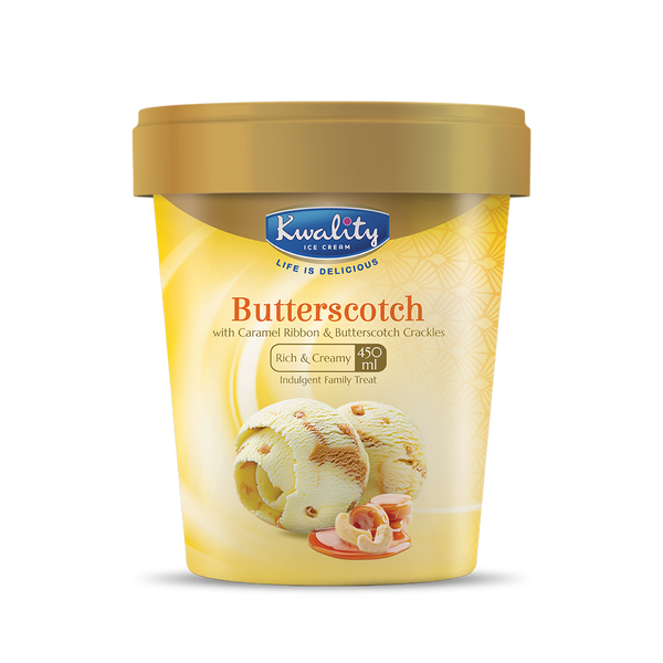 Kwality Butterscotch ice cream tub 450ml frozen dessert