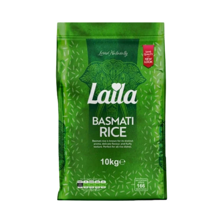 Laila Basmati Rice - 10kg retail pack on a white background
