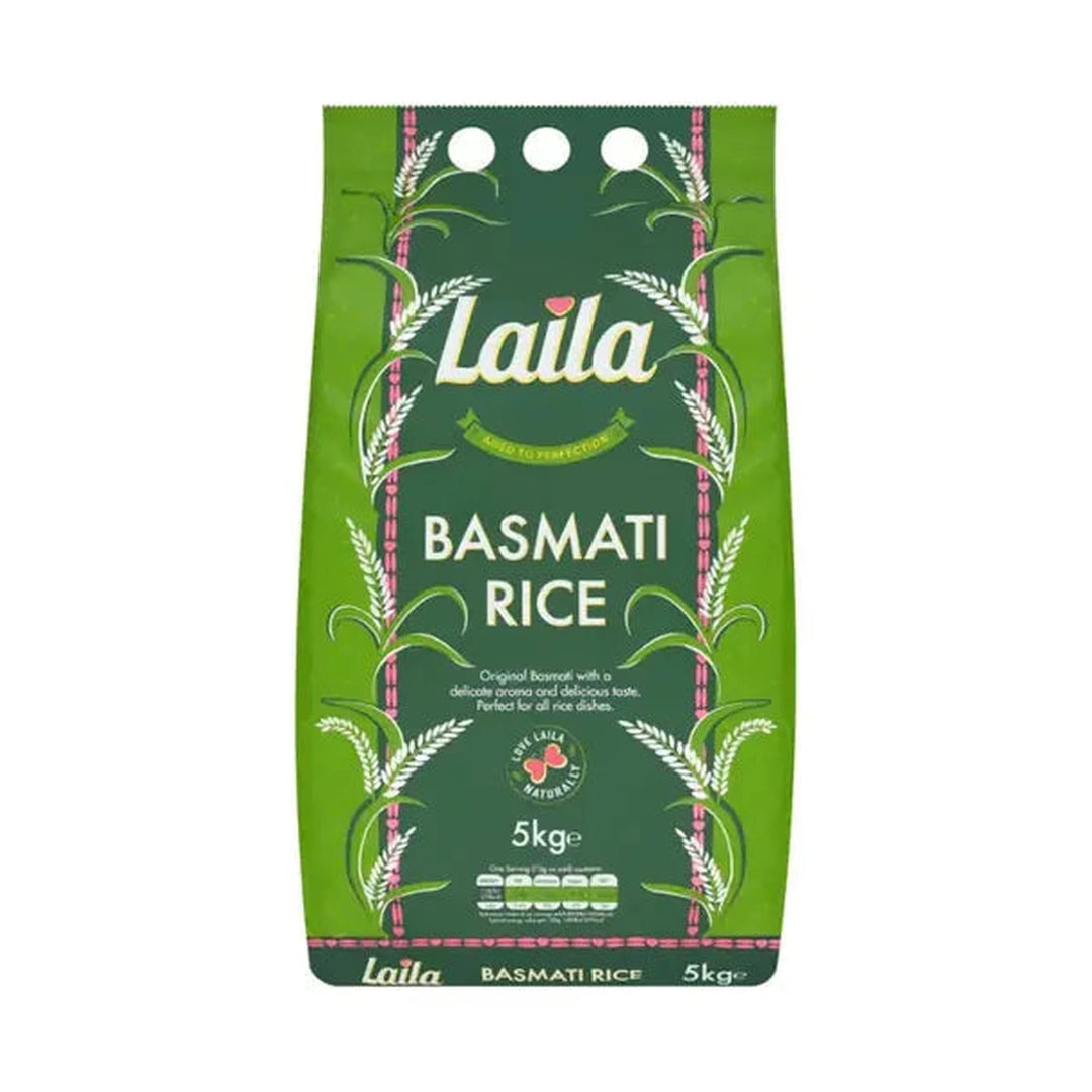 Laila Basmati Rice - 5kg retail pack on a white background