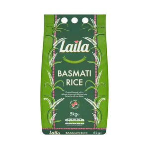 Laila Basmati Rice - 5kg retail pack on a white background