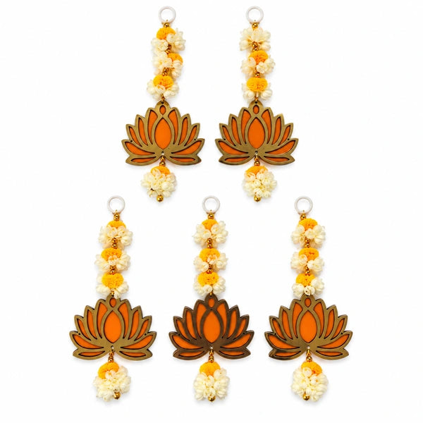 Diwali Lotus Hanging Decorations - 9 Inch (Pack of 5)