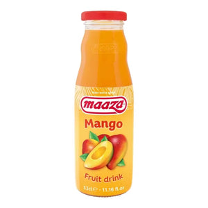 Maaza mango fruit drink 330ml glass bottle front view