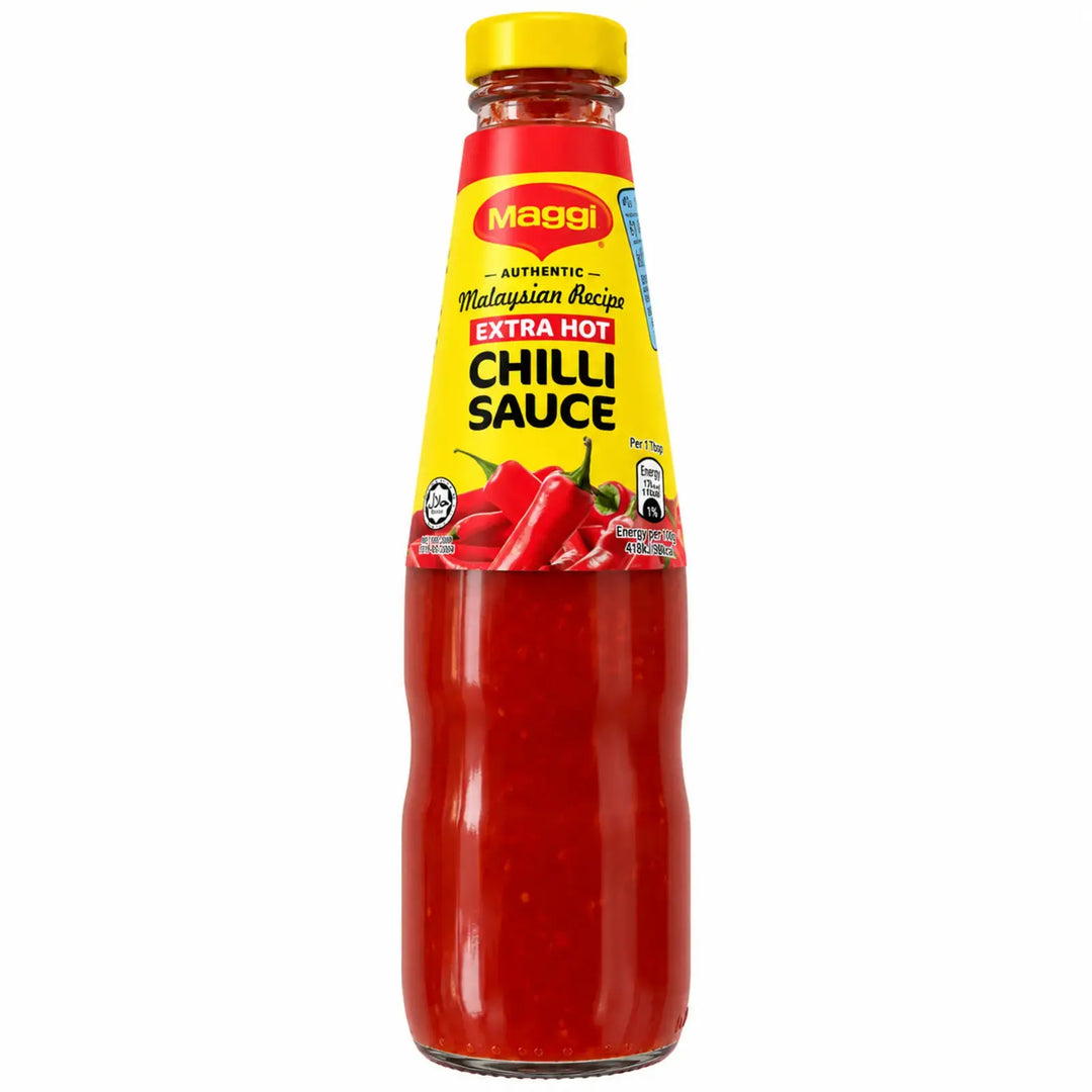 Maggi Extra Hot Chilli Sauce bottle with yellow cap and red and yellow label