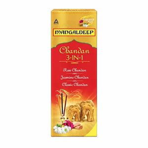 Mangaldeep Chandan 3-in-1 Agarbatti 226g box centred on pure white background