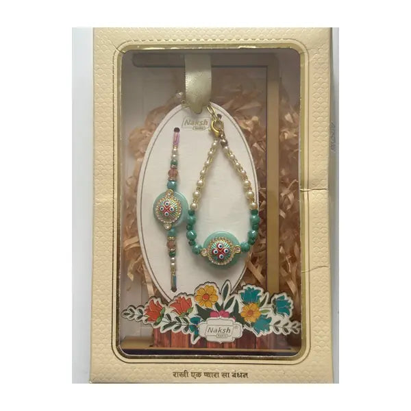 MeherBandhan Royale green and gold Rakhi gift set