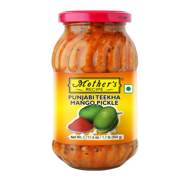 Mother's Recipe Punjabi Teekha Mango Pickle 500g jar on white background