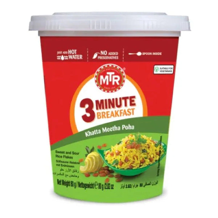 MTR Cuppa Khatta Meetha Poha (Ready To Eat) - 80g retail pack on a white background