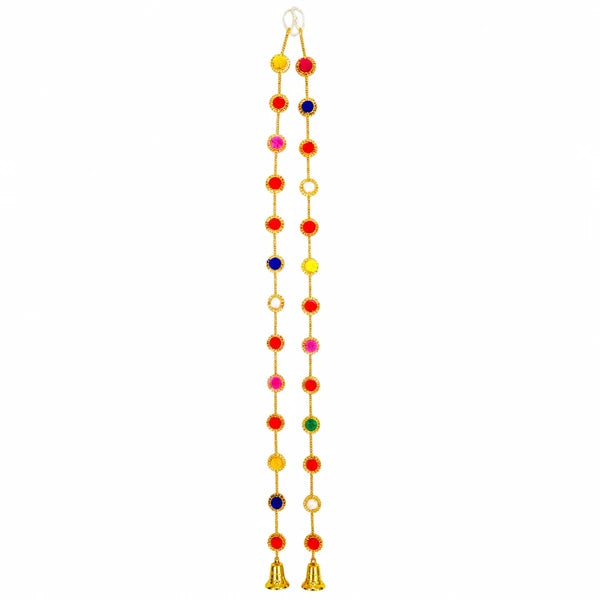 Multicolour Pom Pom & Ghungroo Door Hanging Toran (Pair)- 38Inch