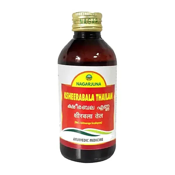 Nagarjuna Ksheerabala Tailam Oil 200ml straight bottle on white background