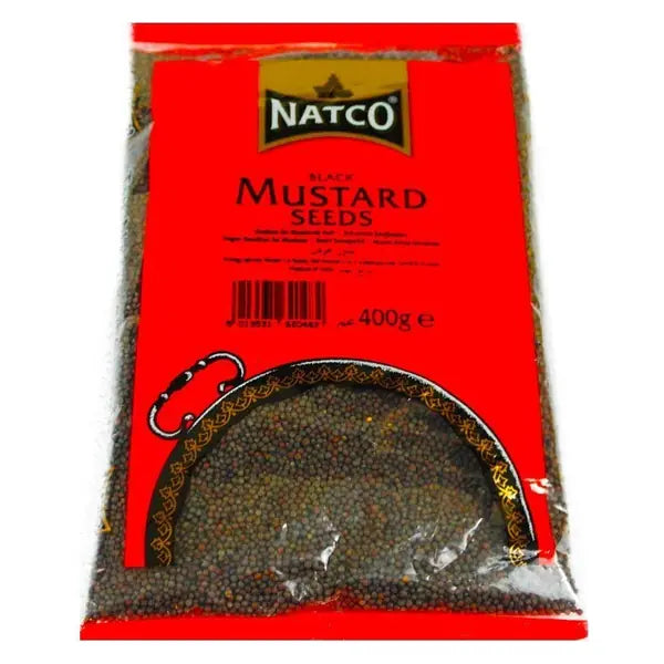 Natco black mustard seeds 400g pack displayed on a white background