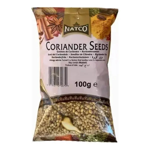 Natco coriander seeds 100g pack displayed clearly on a white background