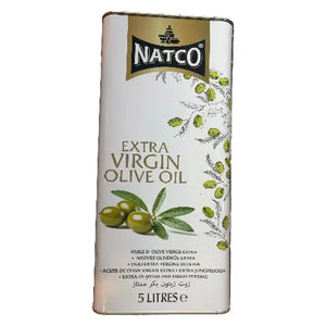 Natco extra virgin olive oil 5L tin displayed on white background