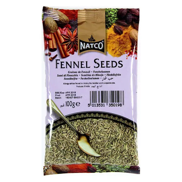 Natco fennel seeds 100g pack displayed clearly on a white background