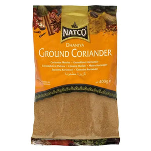 Natco ground coriander 400g pack displayed clearly on a white background