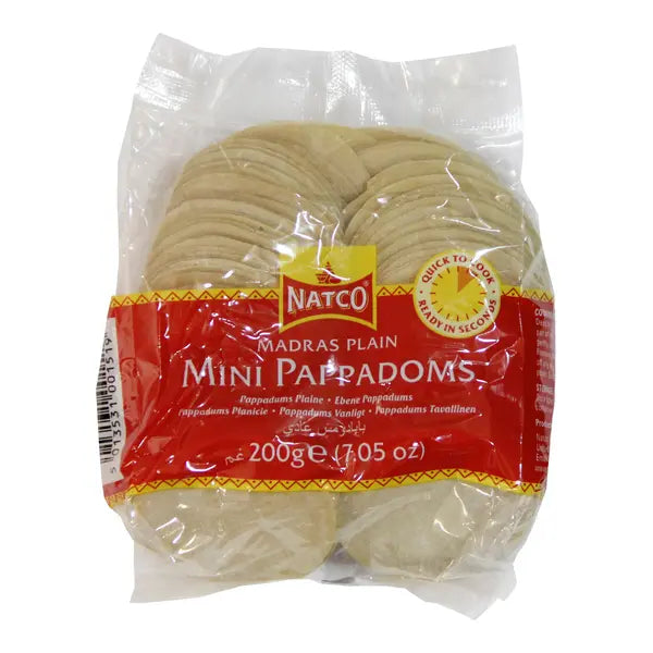 Natco Madras plain mini papadoms 200g retail packet