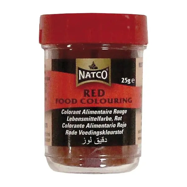 Natco red food colouring 25g jar displayed on a white background