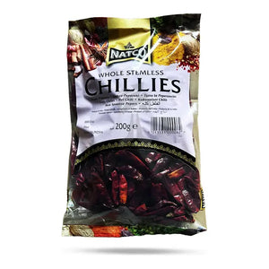 Natco whole stemless red chillies 200g retail packet