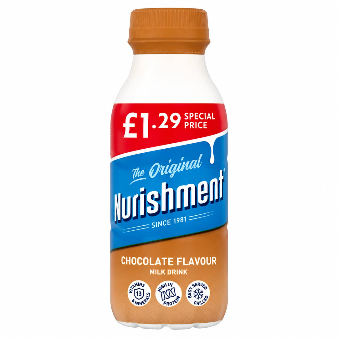 nurishment chocolate 330ml pack on a white background
