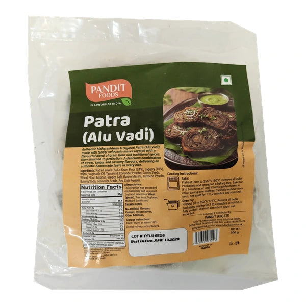 Pandit Foods Patra (Alu Vadi) frozen 200g – front of pack on a white background