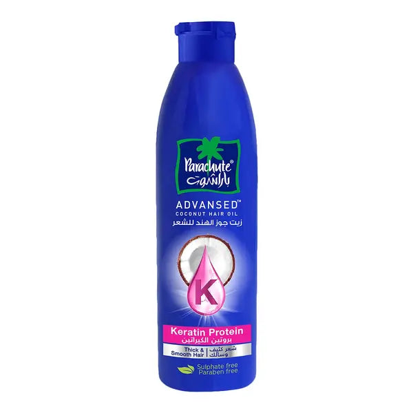 Parachute Advansed Keratin Coconut Hair Oil 300ml bottle on white background