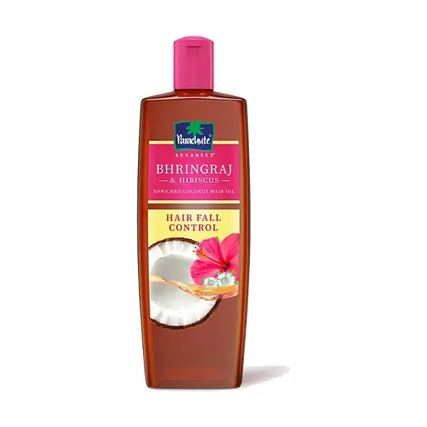 Parachute Bhringraj and Hibiscus Hair Oil 300ml straight bottle on white background