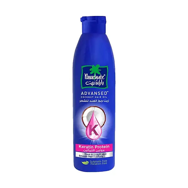 Parachute Coconut Hair Oil Keratin 300ml straight bottle on white background