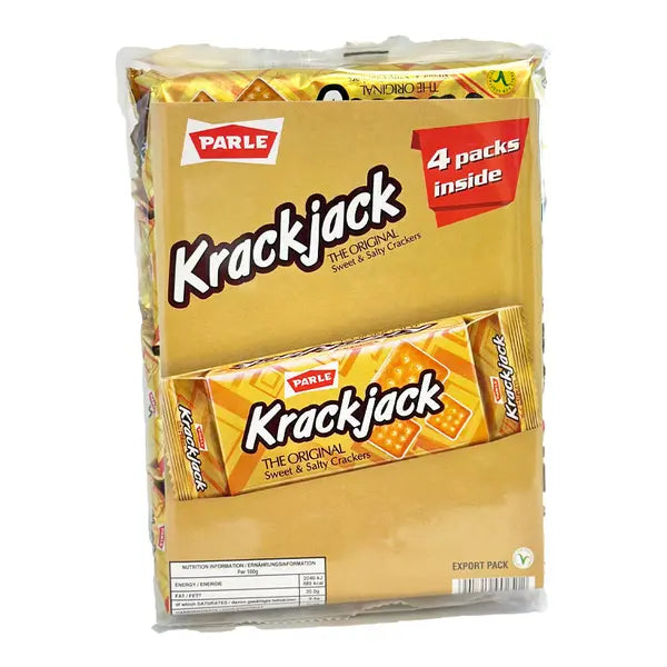 Parle Krackjack sweet and salty biscuits four pack 240g on white background