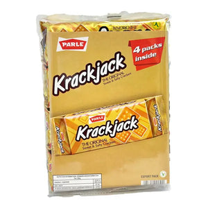 Parle Krackjack sweet and salty biscuits four pack 240g on white background
