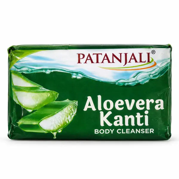 Patanjali Aloevera Kanti Soap 150g green pack on white background