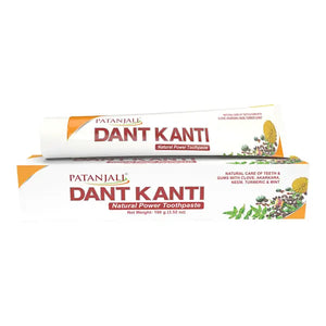 Patanjali Dant Kanti natural toothpaste 100g tube and box on white background