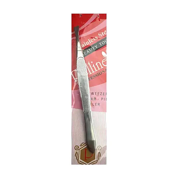 Pelline stainless steel tweezer plucker in retail pack on white background