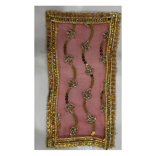 Gold Embroidered Mata Ki Chunni Pink – 9 × 5 Inch