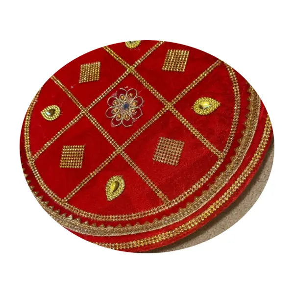 Red and gold Pooja Thali Design 2, one piece