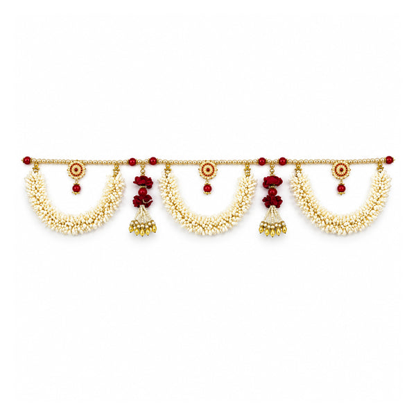 Premium moti and artificial flower toran, 41 inch on white background
