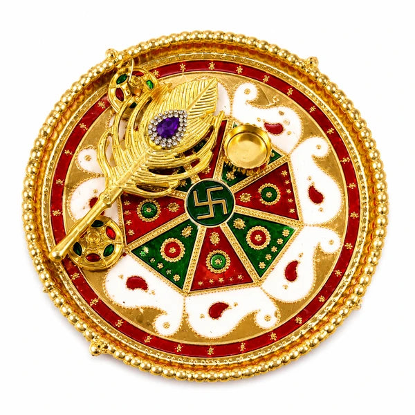 Peacock Feather Decorative Puja Thali 1pc -7inch