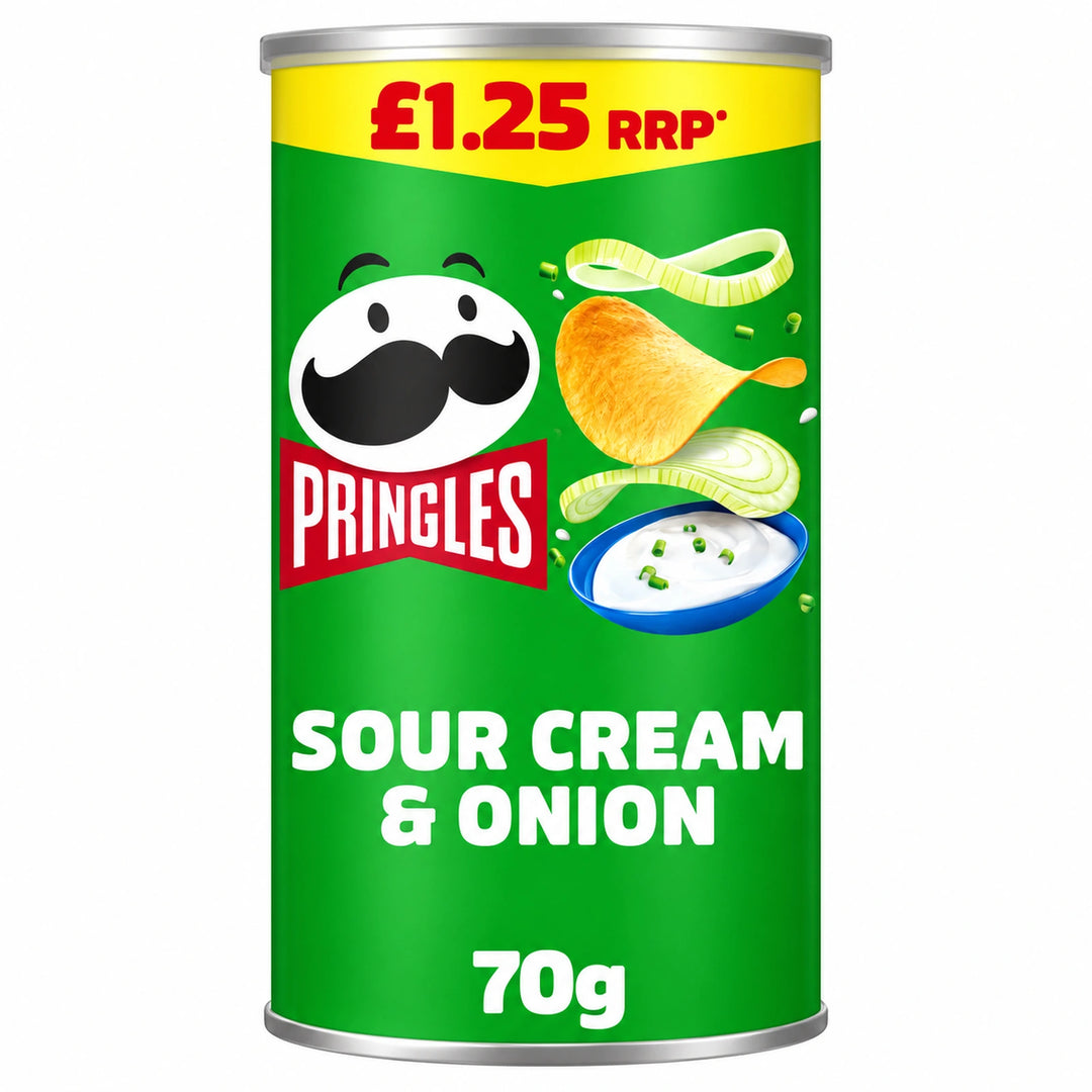 pringles sour cream onion 70g pack on a white background