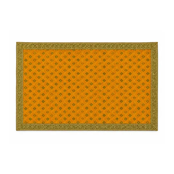 Yellow checked Puja Aasan 32 by 23 inch with gold border on white background