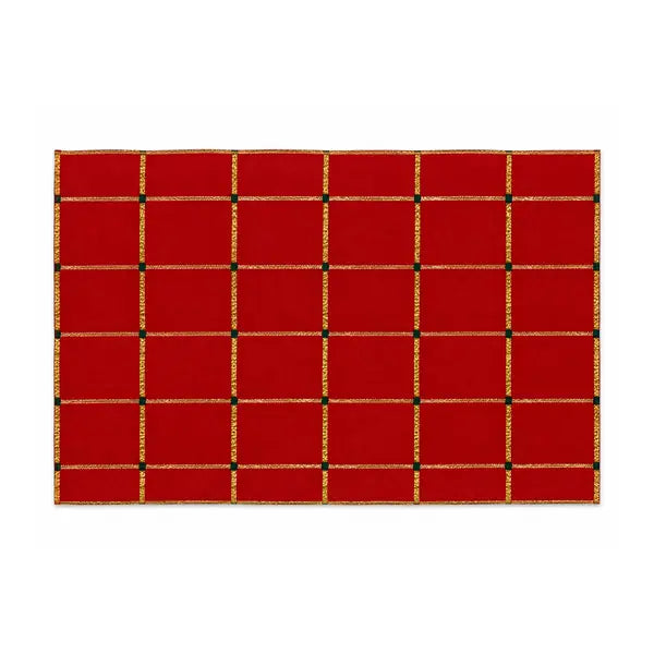 Red Puja Aasan Cloth 18 by 24 inch with gold grid on white background