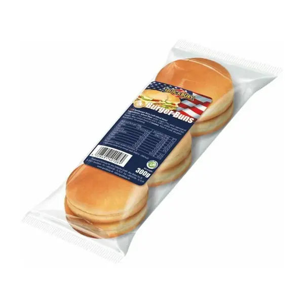 Quickbury plain burger buns in a sealed 300g pack