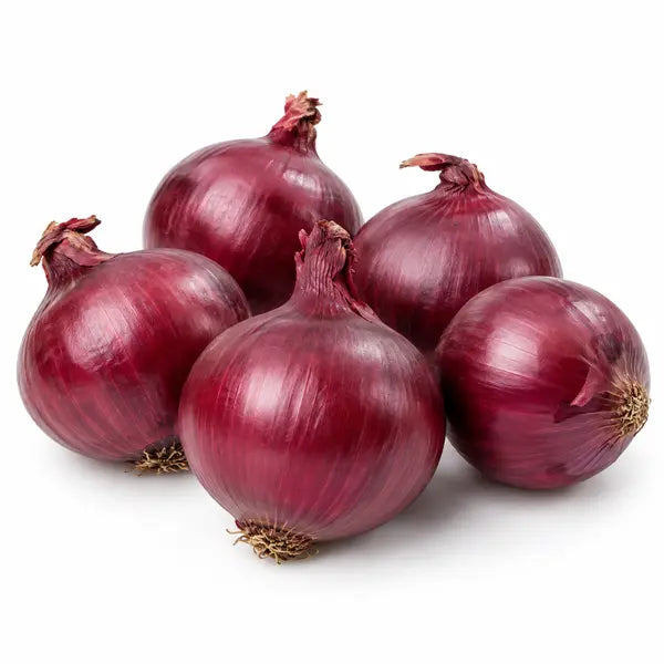 Fresh red onions on a white background