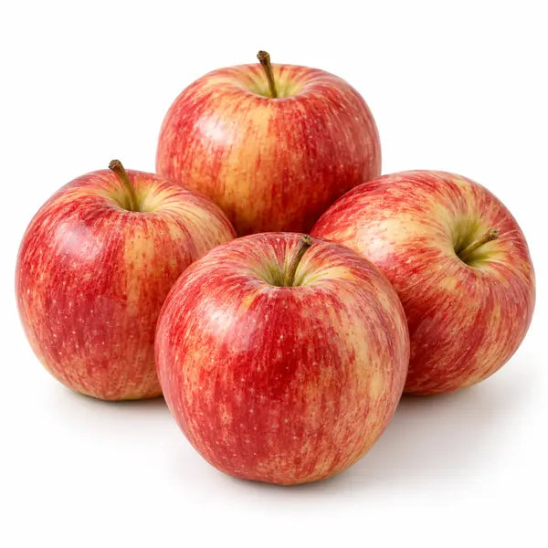 Fresh Royal Gala apples on a white background