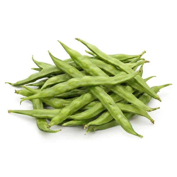 Fresh guwar cluster beans on a white background