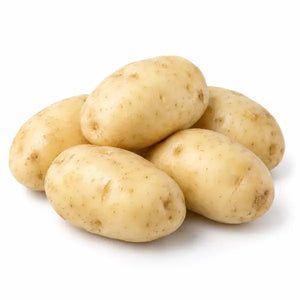 Fresh white potatoes on a white background