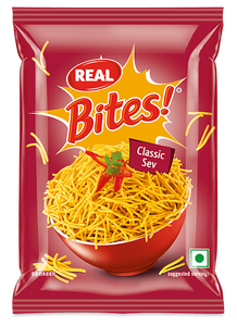 Real Bites Classic Sev in a red snack packet