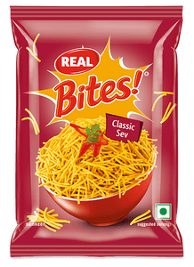 Real Bites Classic Sev in a red snack packet