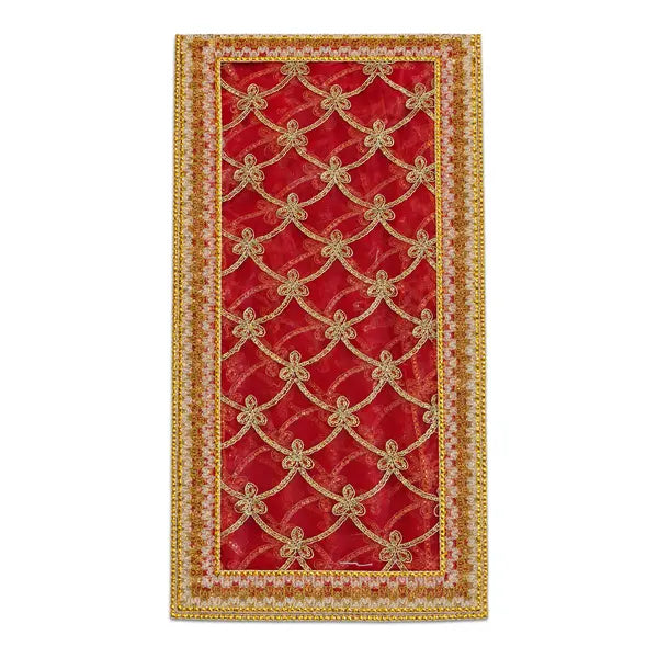 Red Mata Ki Chunni design 2 with gold embroidered butterfly pattern