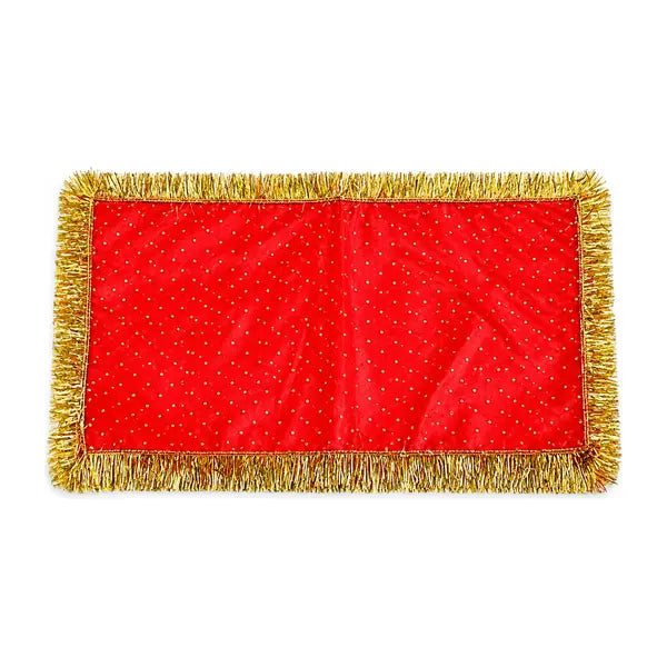 Red Mata Ki Chunni with gold dots and tinsel fringe