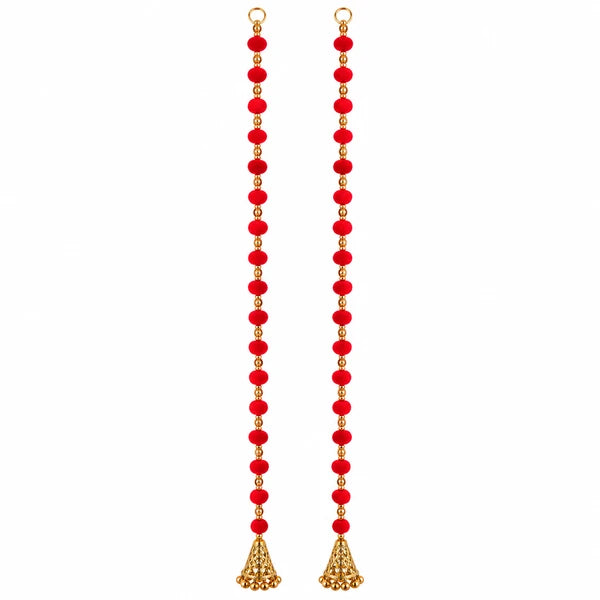 Red Pom Pom Beaded Latkan (2 strings) - 44Inch