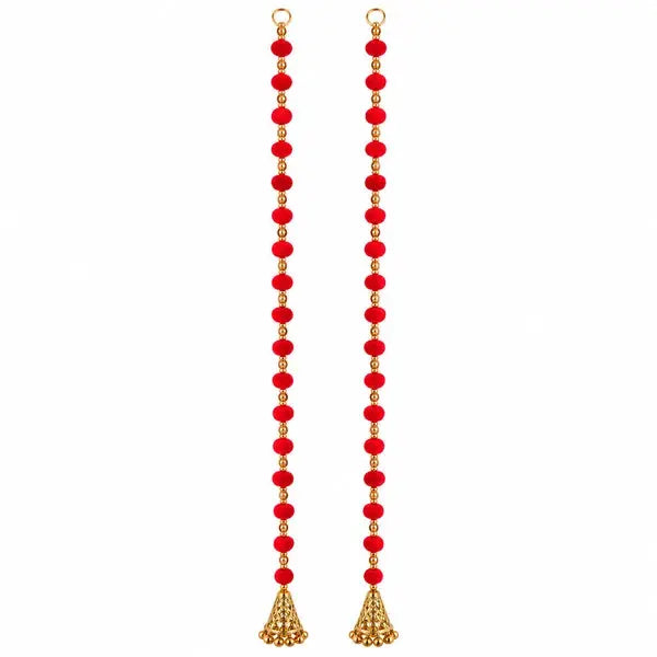 Red Pom Pom Beaded Latkan pair, 44 inch